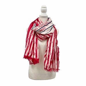 Louis Vuitton Limited Edition Striped Red Blue Monogram Scarf Pareo Shawl M76193